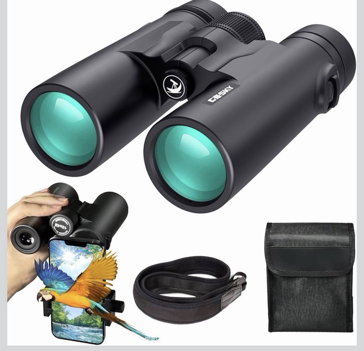 Gosky10x42 Roof Prism Binoculars, HD Professional Binoculars-BAK4 Prism FMC Lens
