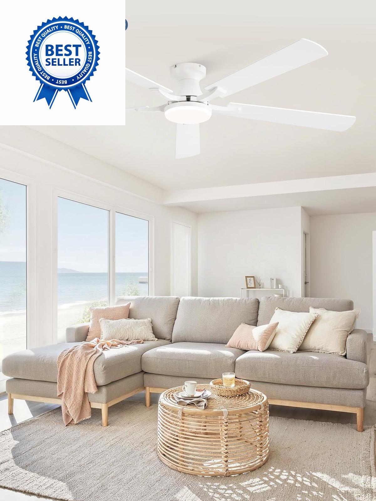 ZMISHIBO 60 Inch Ceiling Fan with Light, App&Remote Control, 60 Inch, White
