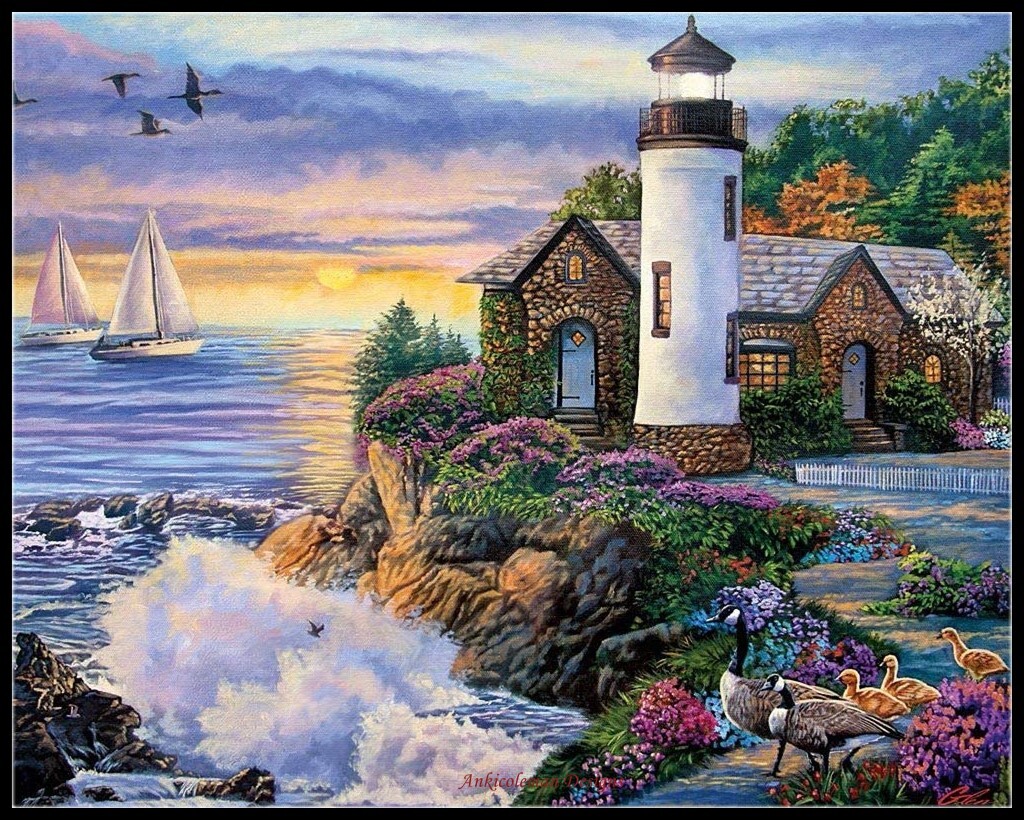 Sunrise by the Ocean - Counted Cross Stitch Patterns - Color & BW Symbols