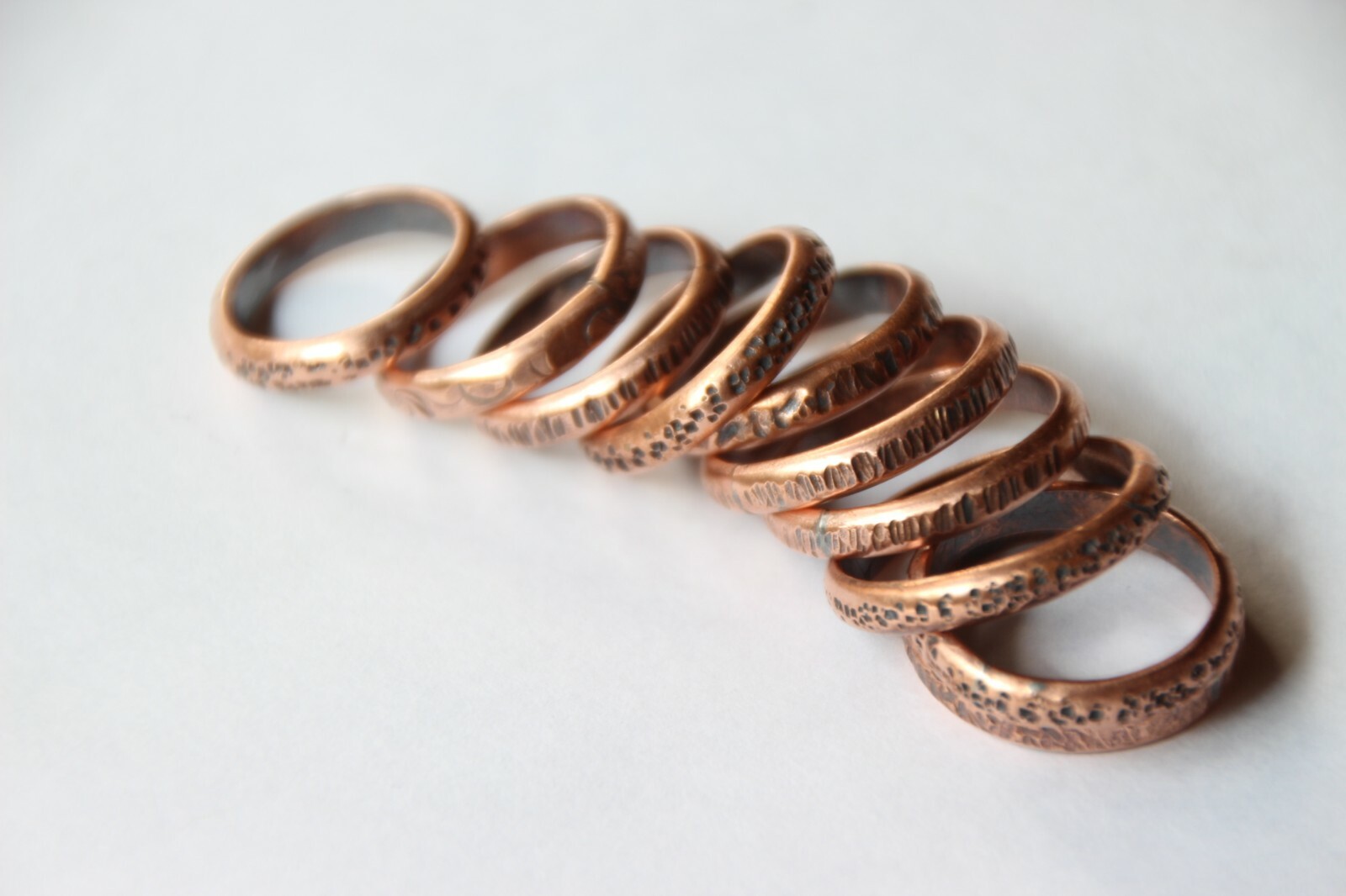 Copper Ring Stackable Hammered Rings band Size 5.5 Promise Ring Unisex 3mm width