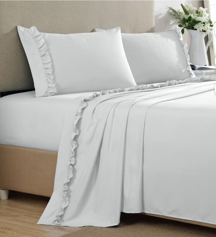 Swift Home Ruffled Hem Microfiber Queen Sheet Set- 2 Available-Beige Or Tan
