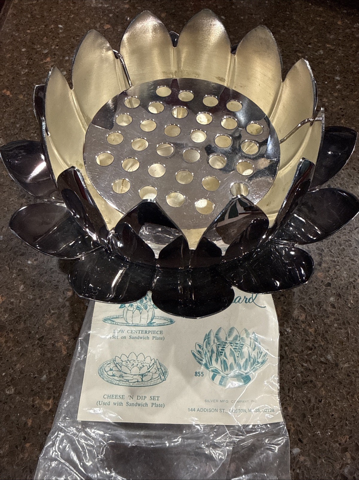 Vintage Leonard Silver Plate Flower Frog Arrangement Three Piece Lotus