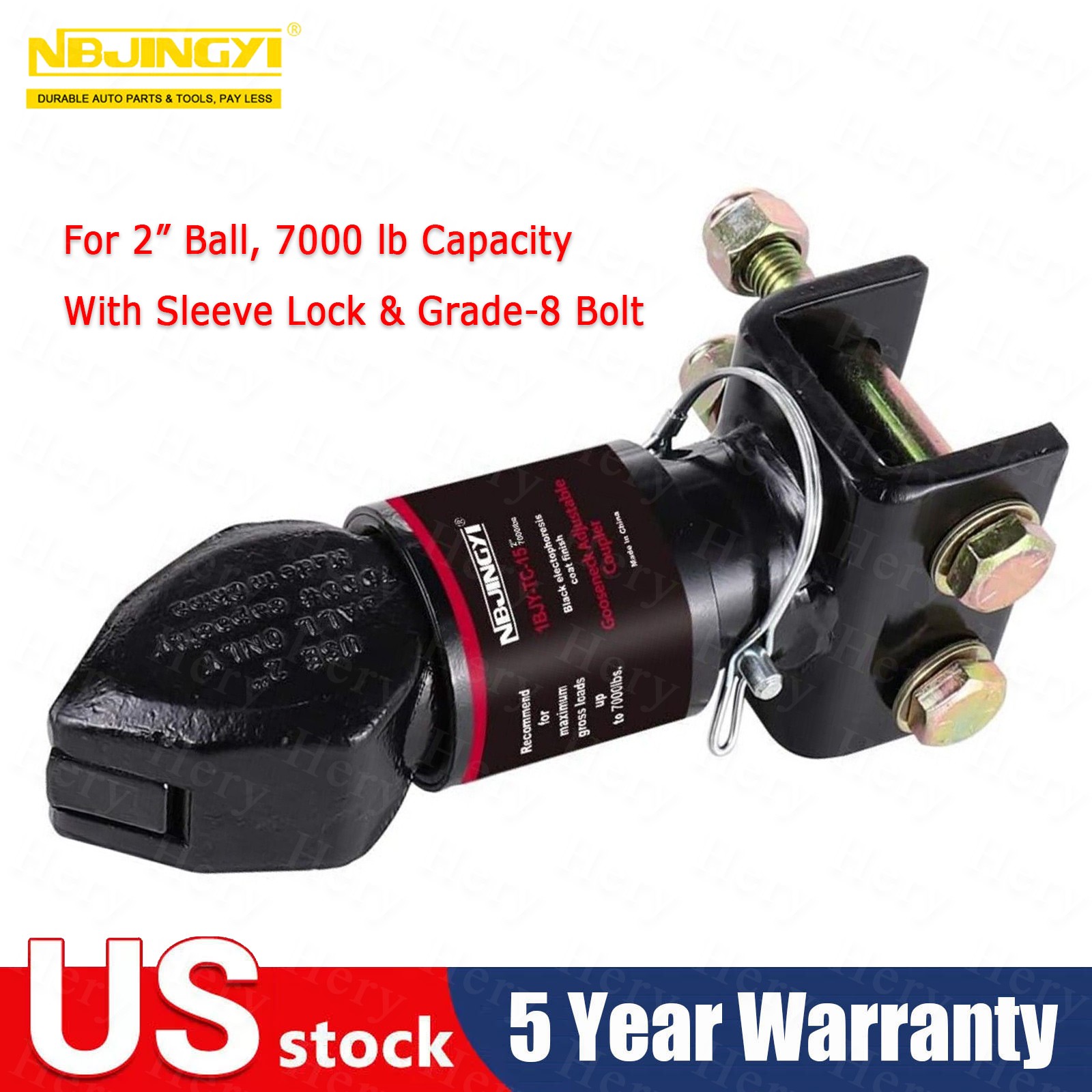 7000lb Adjustable Trailer Tongue Coupler 2"Hitch Ball Channel-Mount W/ Lock&Bolt