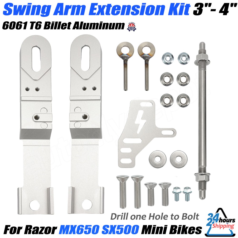 Billet Swing Arm Extension Kit 3"- 4" For Razor MX650 SX500 Mini Bikes - Bolt on