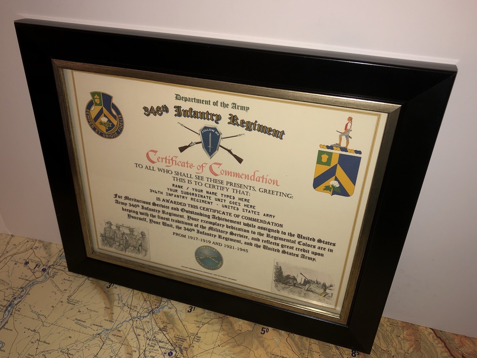 346TH INFANTRY REGIMENT / COMMEMORATIVE - CERTIFICATE OF COMMENDATION