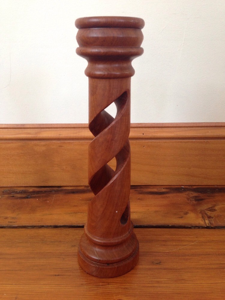 La Galleria Costa Rica Carved Spiral Round Hardwood Wood Taper Candlestick 11"