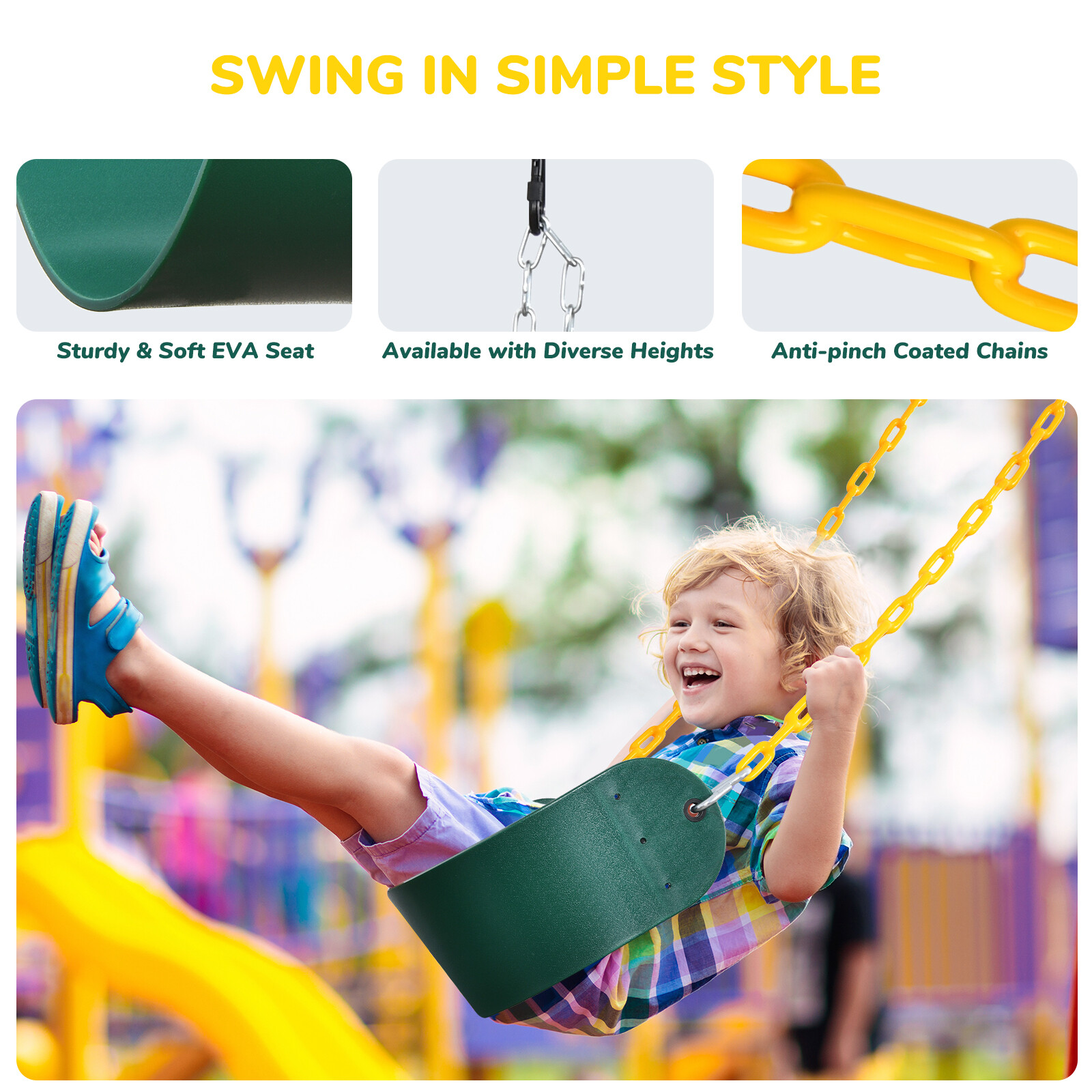 700LBs Heavy Duty A-Frame Metal Swing Set with 3 Swings Kids Adult Backyard Play