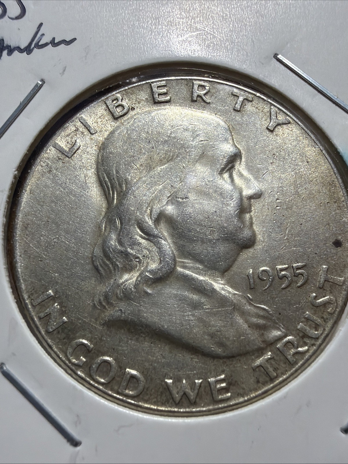1955  Franklin Half Dollar Full Bell Lines Actual Coin. Higher grade