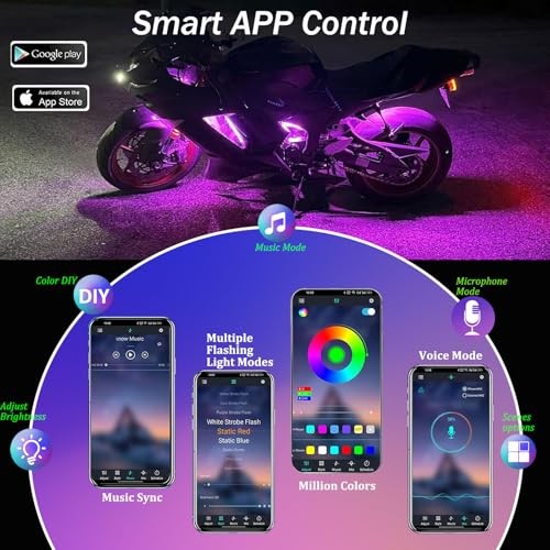 12PCS Motorcycle Underglow Kit, Motorcycle Lights Underglow Kit with APP