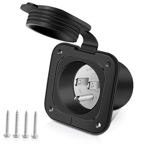 15 Amp 125V Flanged Inlet, NEMA 5-15P 2 15 Amp inlet without Extension Cord