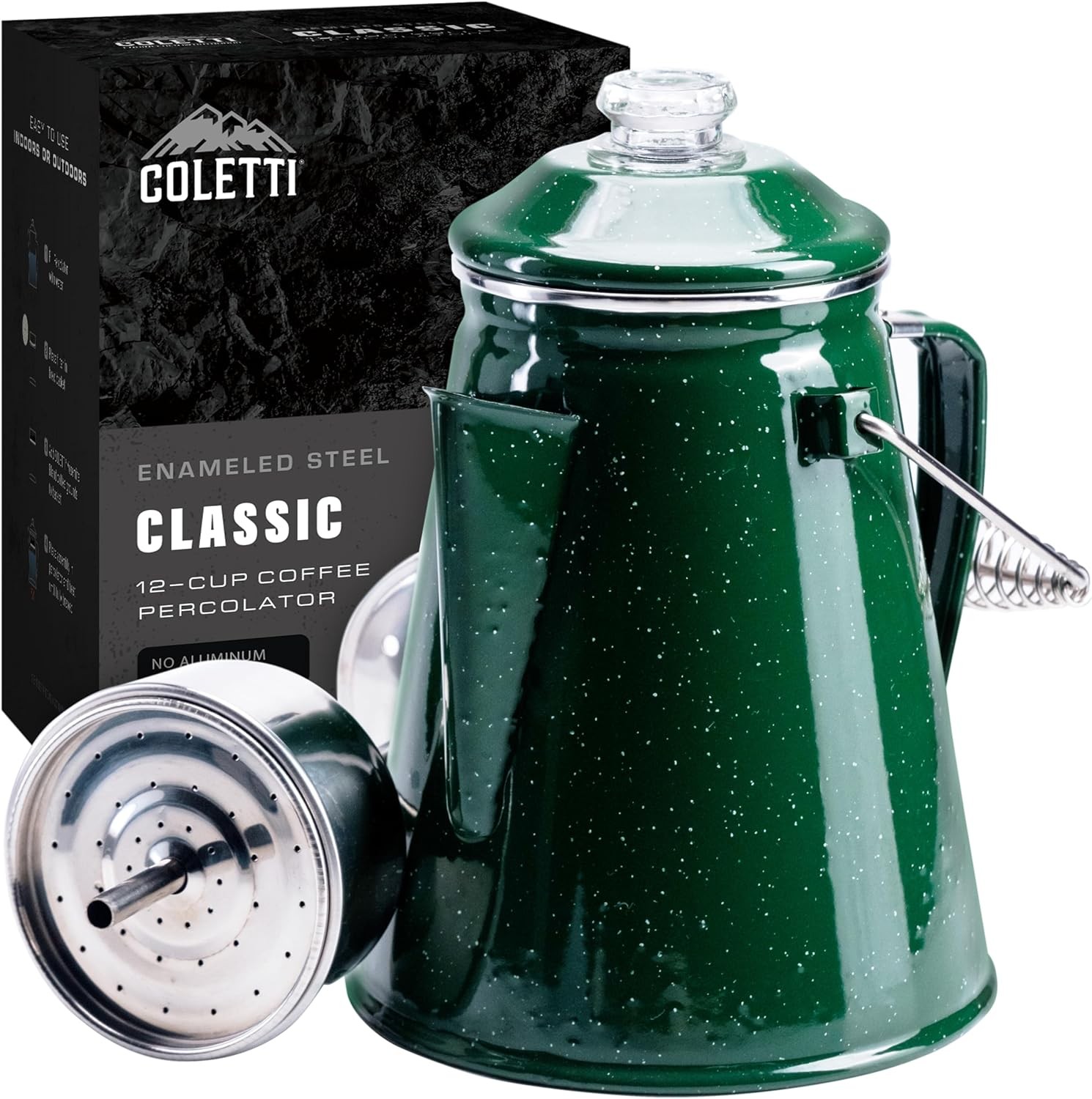 Classic Percolator Coffee Pot Green Enamel 12-cup Nostalgic Camping Coffee Pot