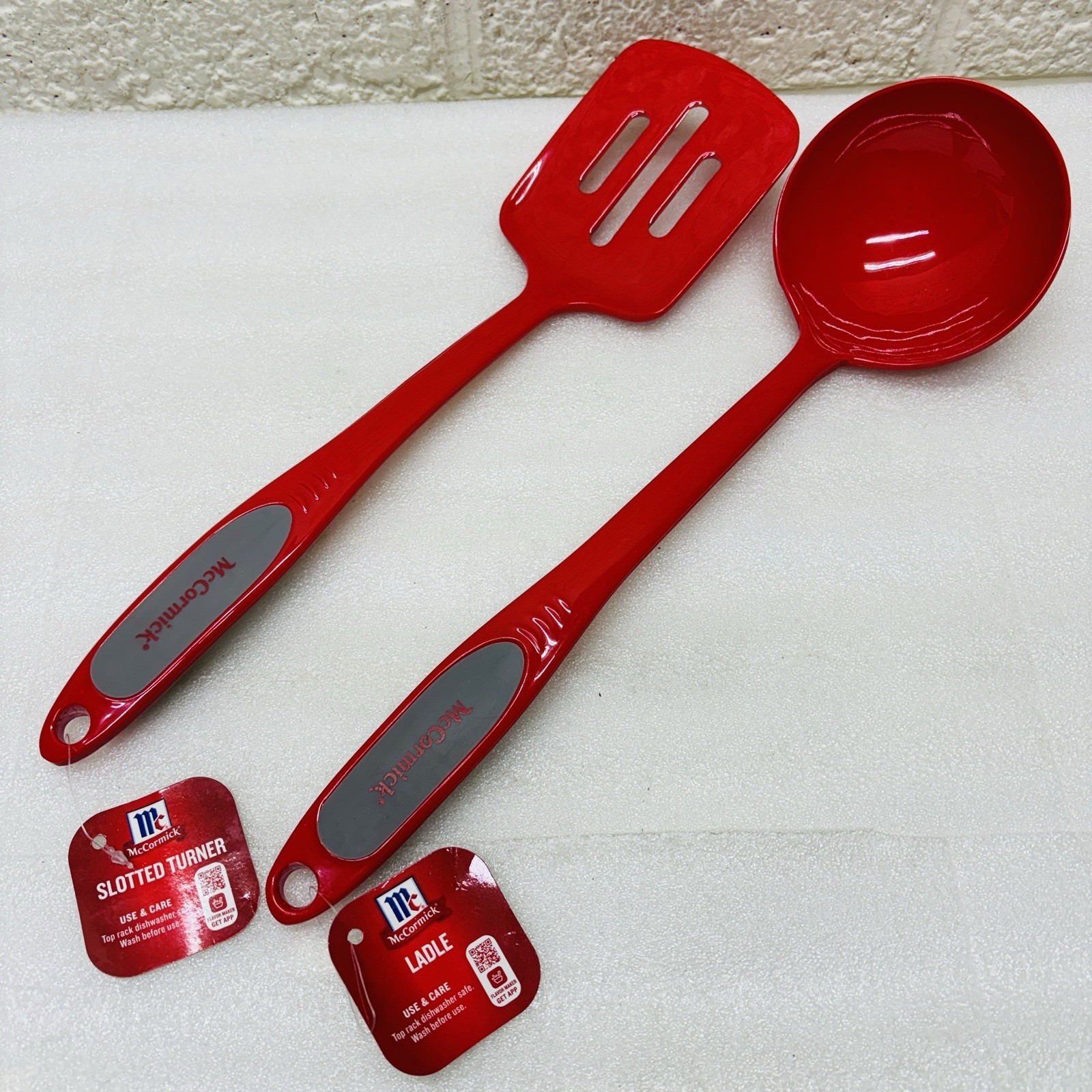 Lot 2‼ NEW‼ McCormick Red Plastic Hanging Ladle & Slotted Spatula Turner Flipper