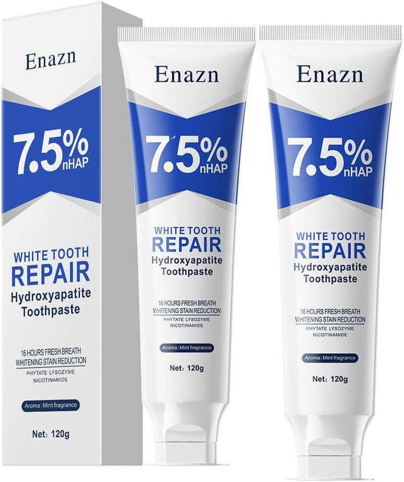 7.5% Nano Hydroxyapatite Mint Toothpaste Fluoride Free Enamel Repair 2 Pack