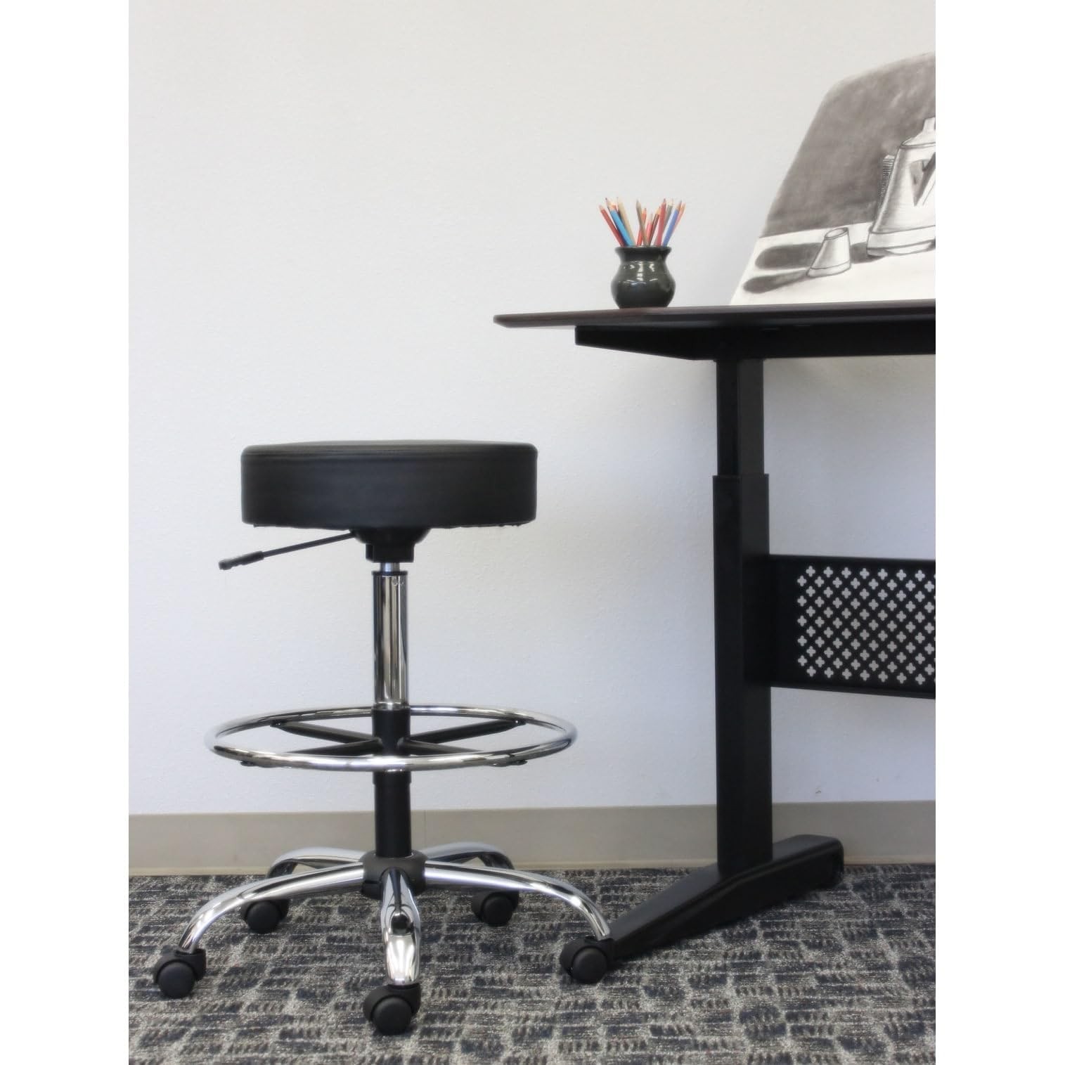 Boss Office Be Well Medical Spa Drafting Stool, Black, Low-Back