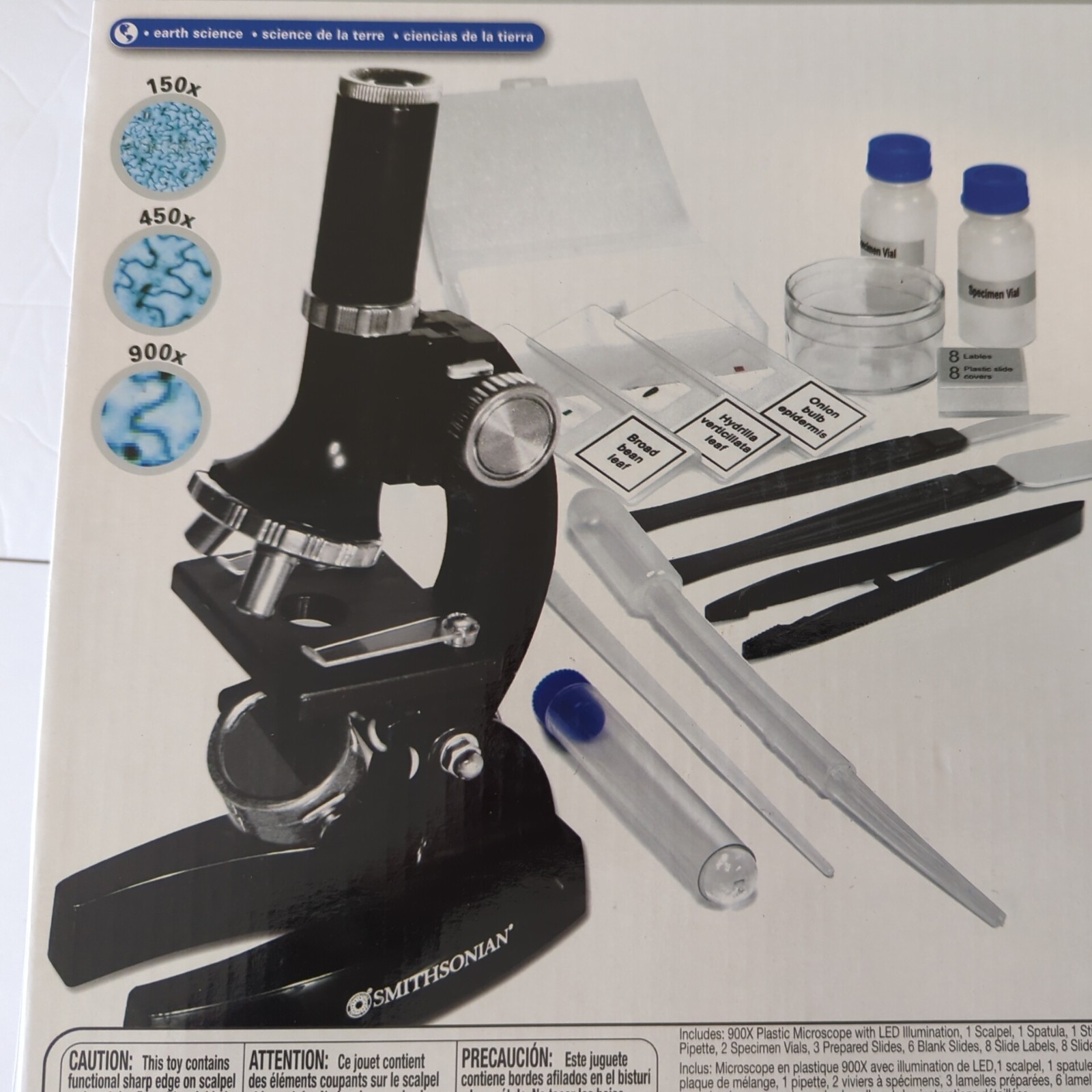MICROSCOPE KIT/ BUILT-IN LIGHT SMITHSONIAN 150x / 450x / 900x Brand New