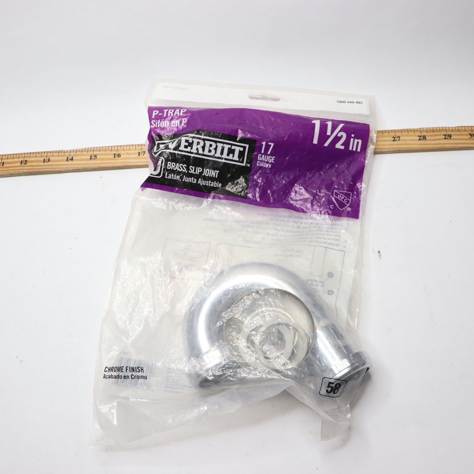 Everbilt P-Trap 17-Gauge Polished Chrome Brass 1-1/2" - Missing Wall Tube