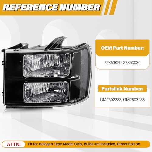 Headlight Assembly Compatible with GMC Sierra Black Housing White Reflector
