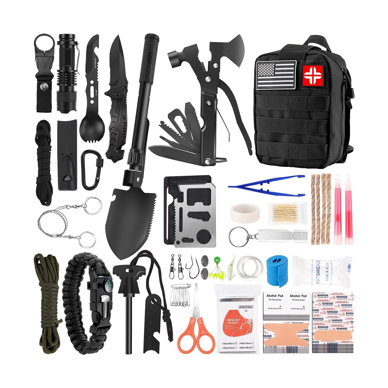 Emergency Survival Kit and First Aid Kit, 142Pcs Professional Survival Gear a...