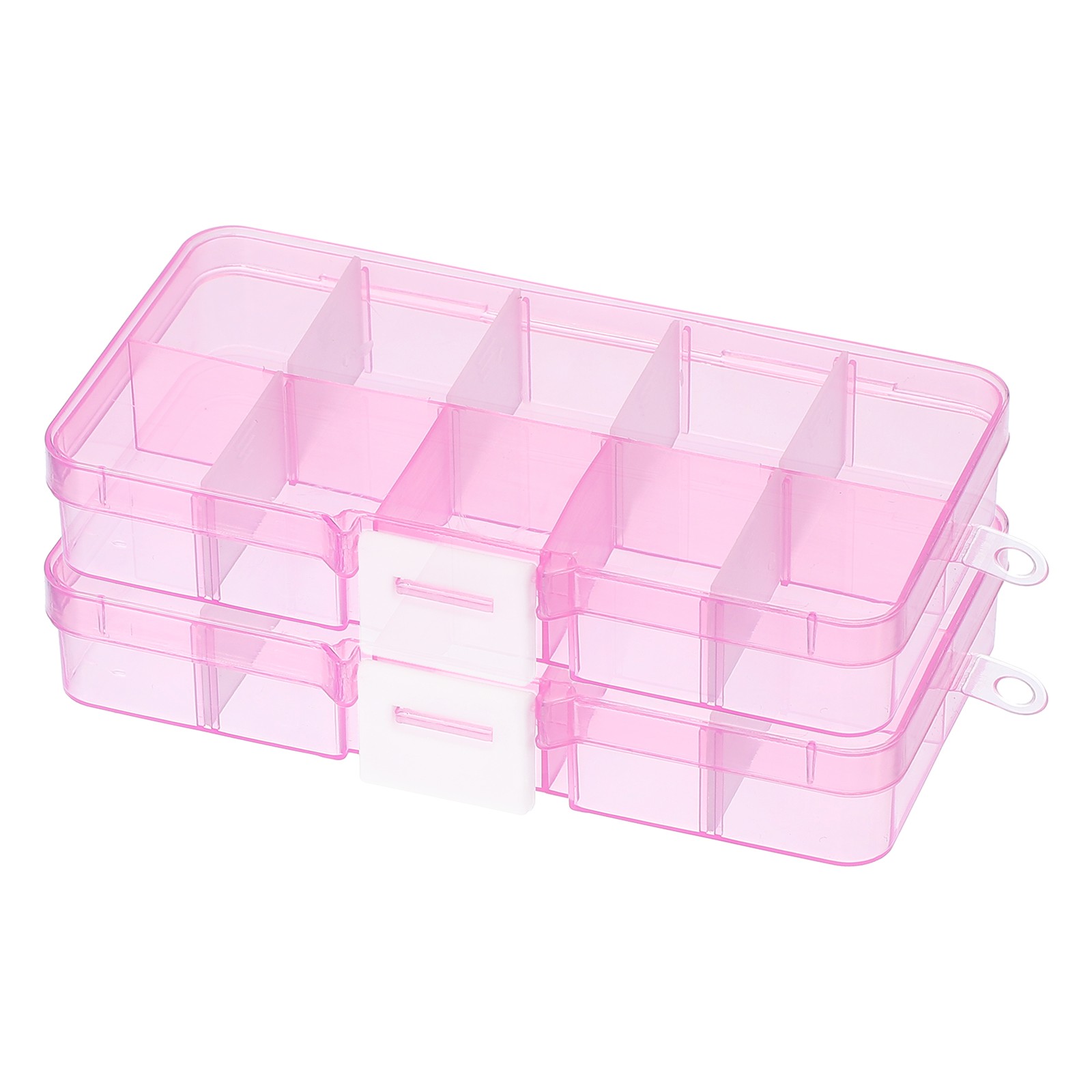 2 Pcs 5x2.4x1 Nail Charm Organizer 10 Grids Craft Pink