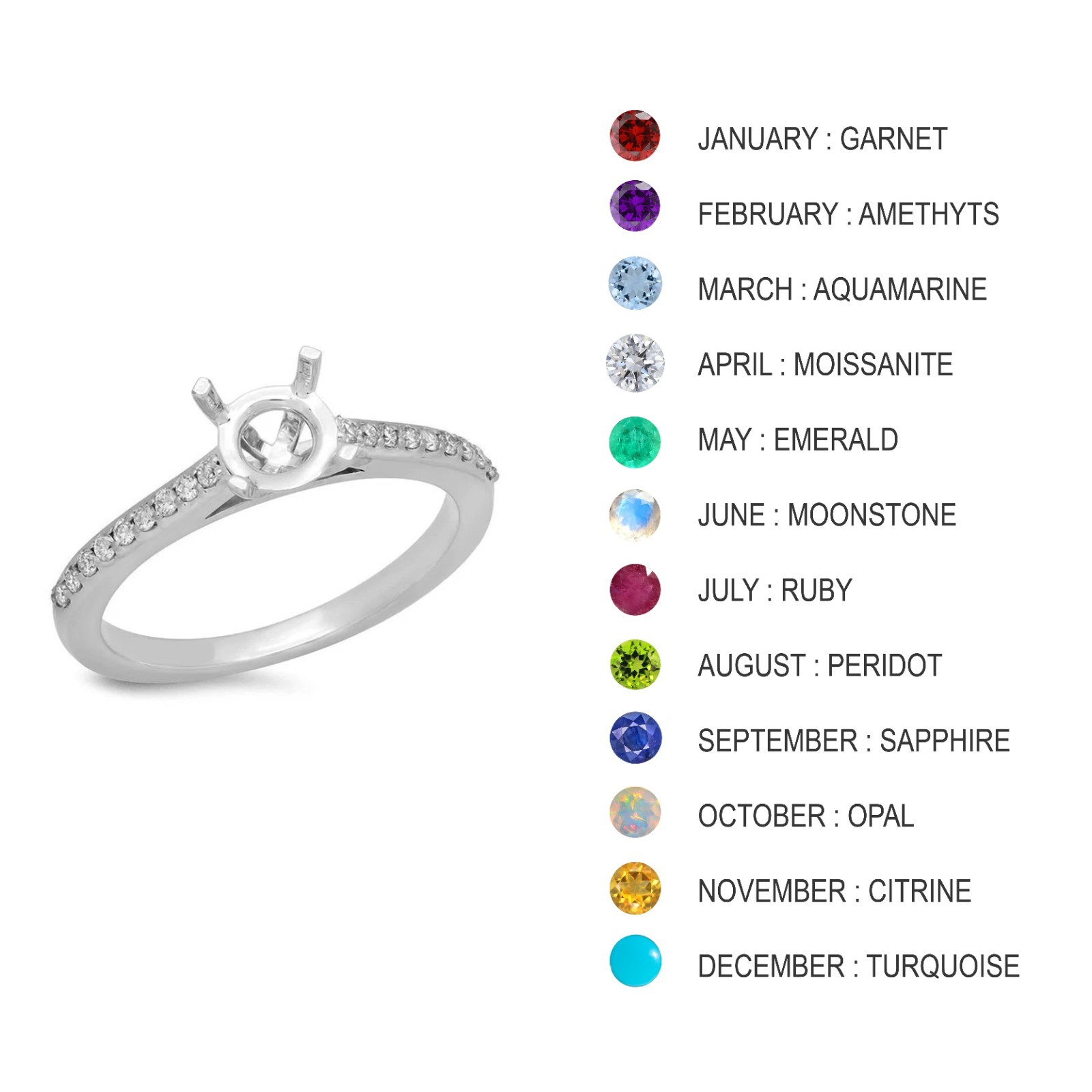 Women Birthstone Ring Round 6x6mm With Natural White Zircon 925 Silver Jewelry