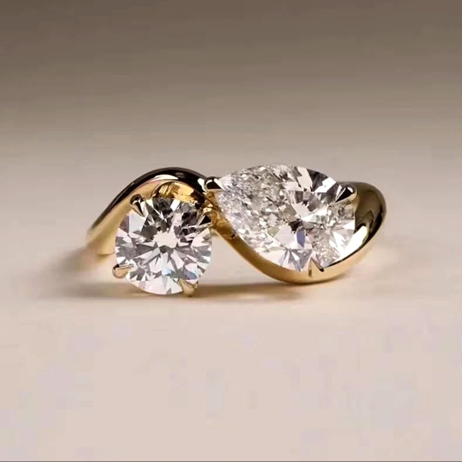 3.00 Cts. Pear & Round Shape White Diamond Ring In 925 Silver - Tariff Free