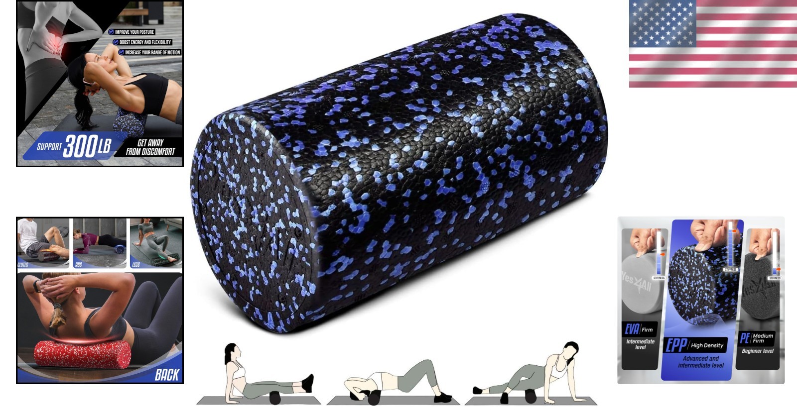 Versatile EPP Round Foam Roller - Extra Firm 12 Inch for Mobility & Flexibility