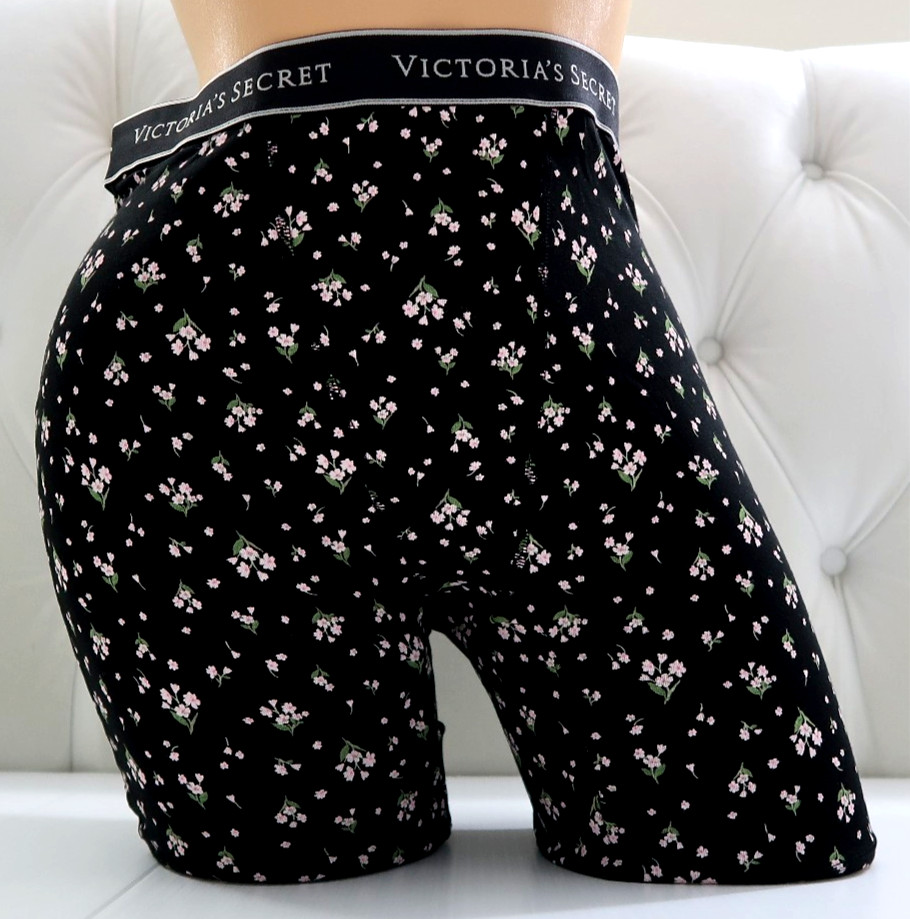 Victoria's Secret Logo Cotton/Modal Boxer Brief Panty Black Floral S M L XL 2XL