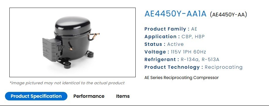 Tecumseh AE4450Y-AA1A Compressor 1/2 HP 115V