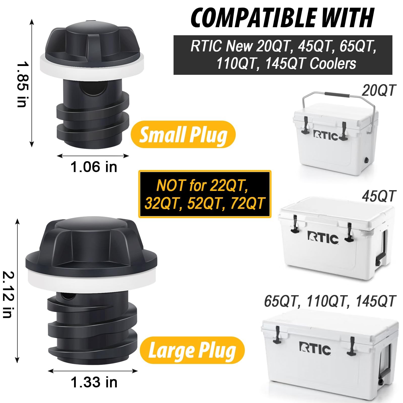 Cooler Drain Plug for RTIC Coolers, 2 Pack Large & Small Replacement Plugs Co...
