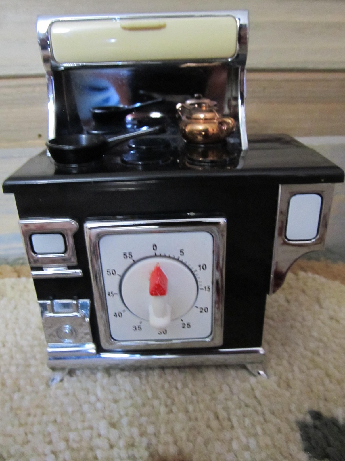 Kitchen Timer 60 Minute Old Antique Stove, Oven, range with Pan and Kettle MCM