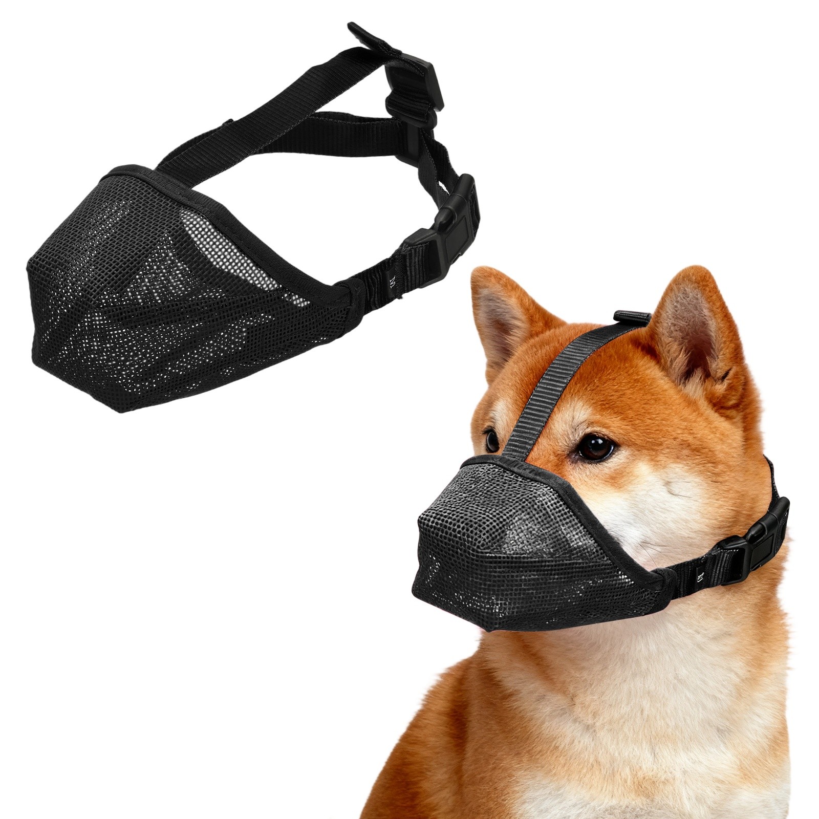 Dog Muzzle Soft Mesh Muzzle Adjustable Covered Mouth Guard Black M