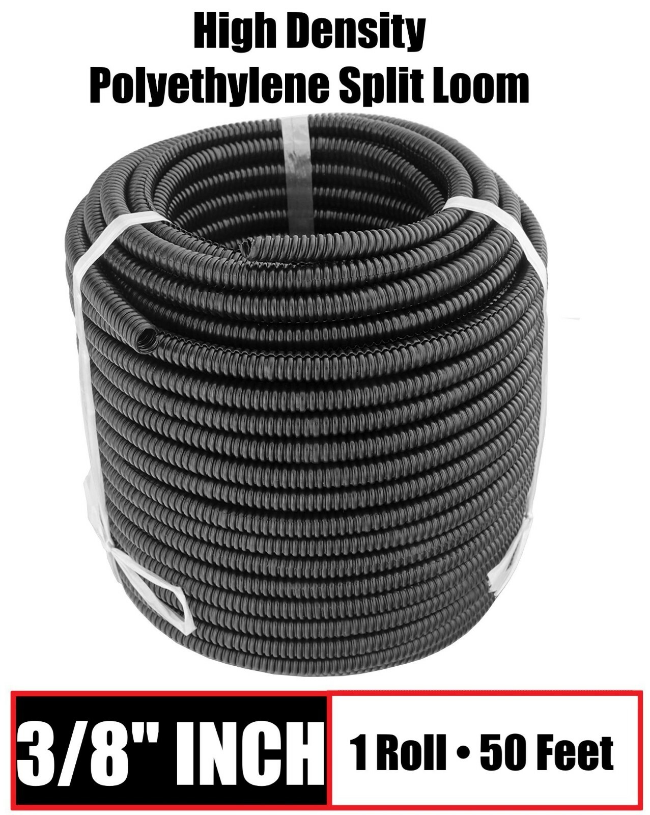 3/8" Inch Quality Split Wire Loom Polyethylene Sleeve Tubing - Black - 50 Feet