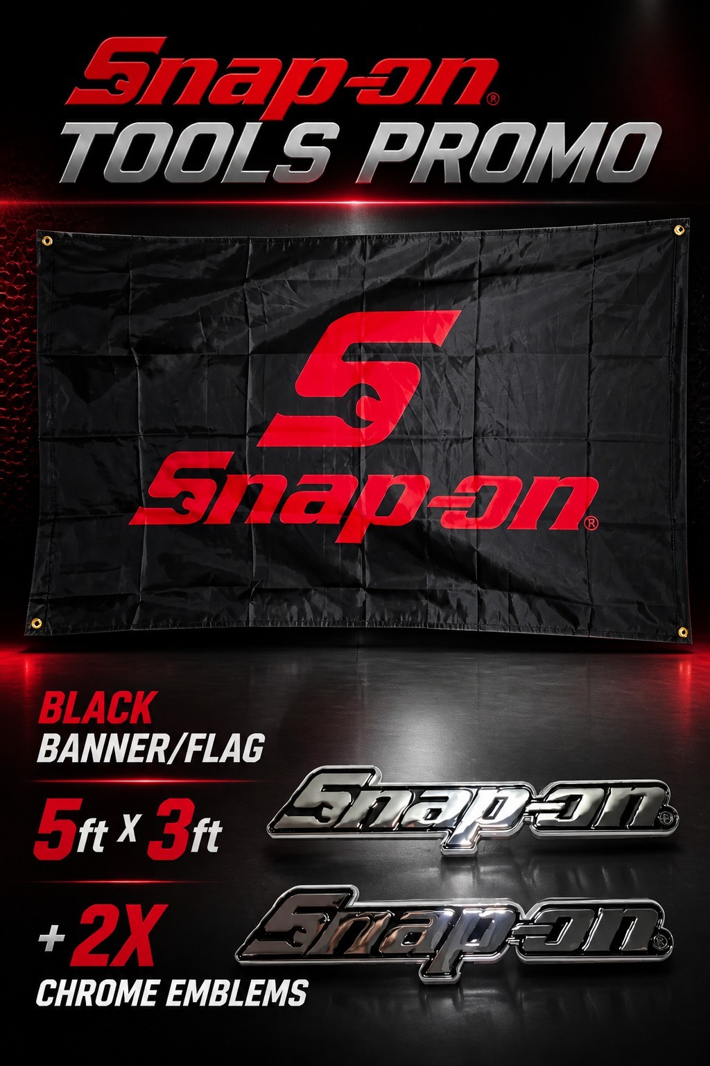2PACK SNAP ON TOOL BOX LOGO EMBLEM Chrome Plastic Badge Decal 8" INCH + 5FT Flag