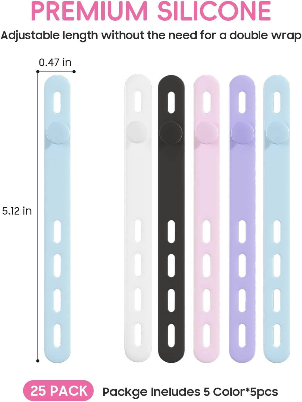 25Pack Silicone Cable Ties,Reusable Cord Organizer for Bundling Electrical Cords