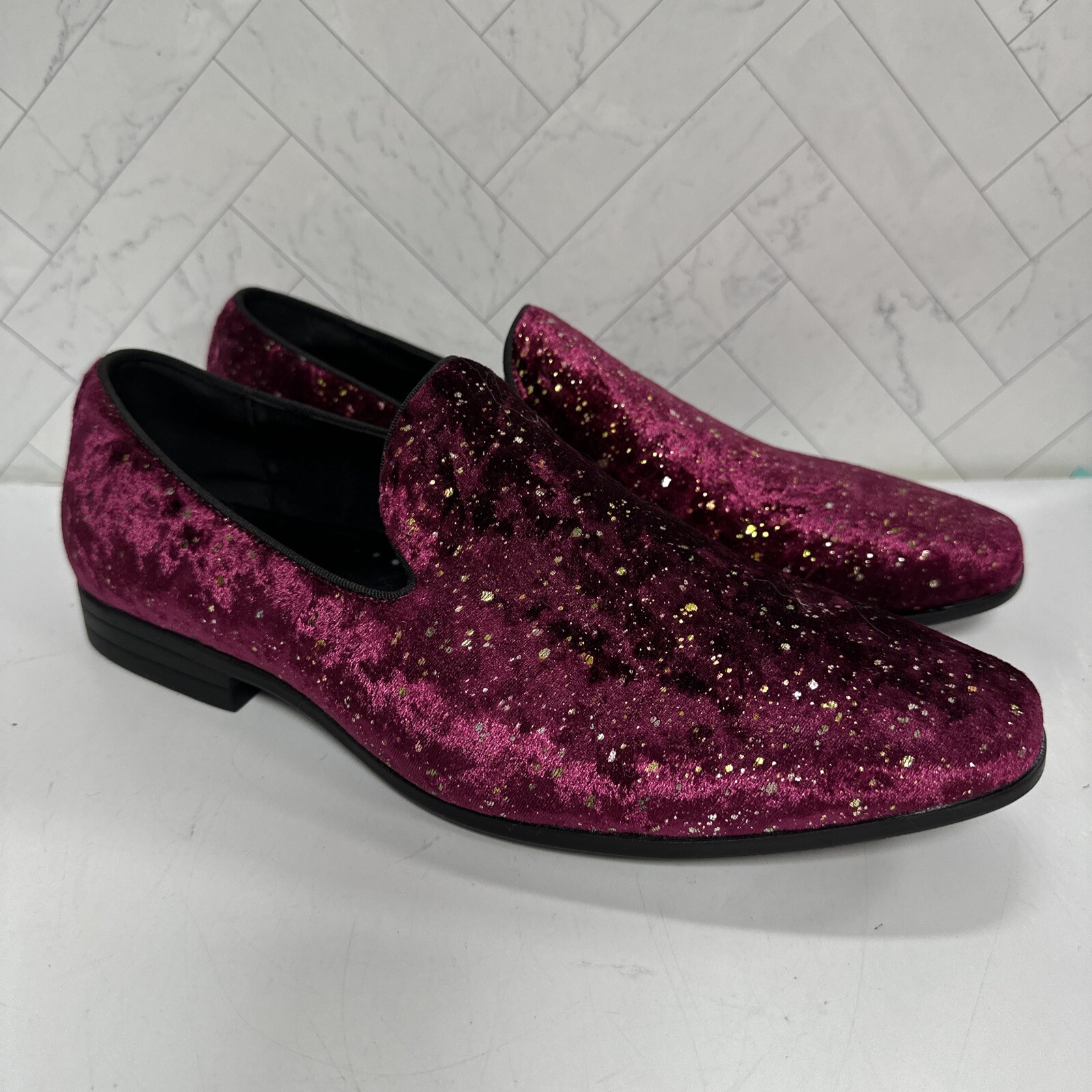 STACY ADAMS Men's Stellar Glitter Slip on Loafer Magenta Burgandy Size 9.5