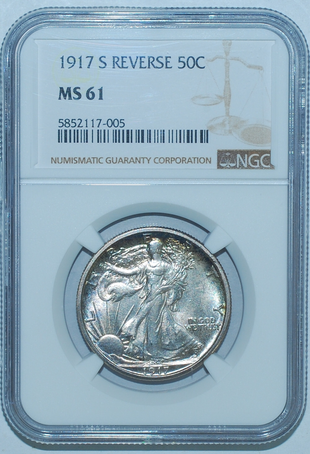 1917 S NGC MS61 Reverse Mint Mark Walking Liberty Half Dollar