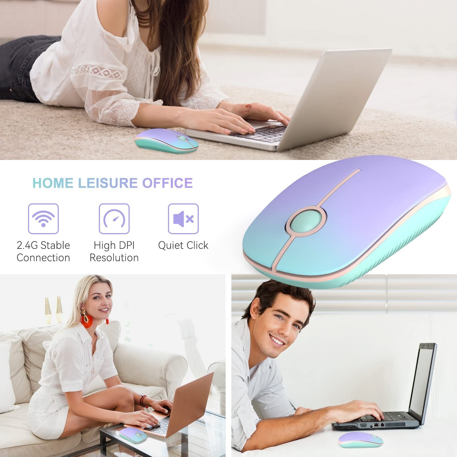 Unipows Wireless Mouse - 2.4G Slim Portable Computer Mouse with Nano Receiver...