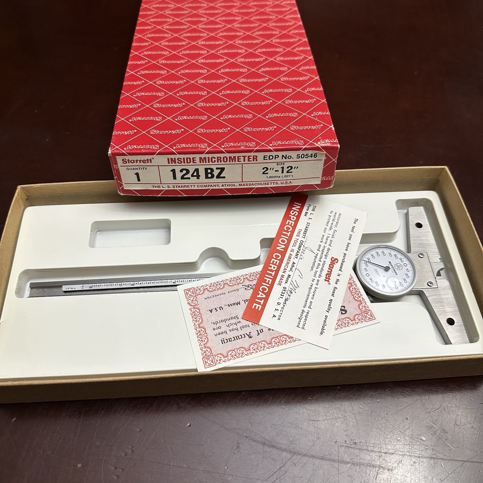 Starrett 124BZ | Mechanical Inside Micrometer Set, 2-12" Range, 10 Extension Rod