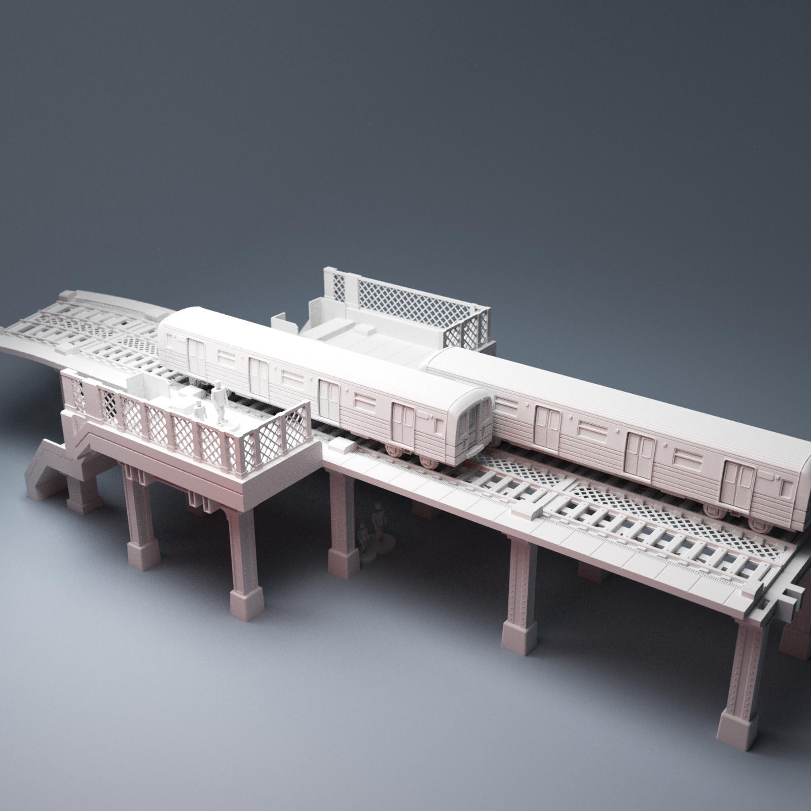 40mm Cyberpunk Elevated Transit Trainline + Modular Walkways Sci-Fi Terrain