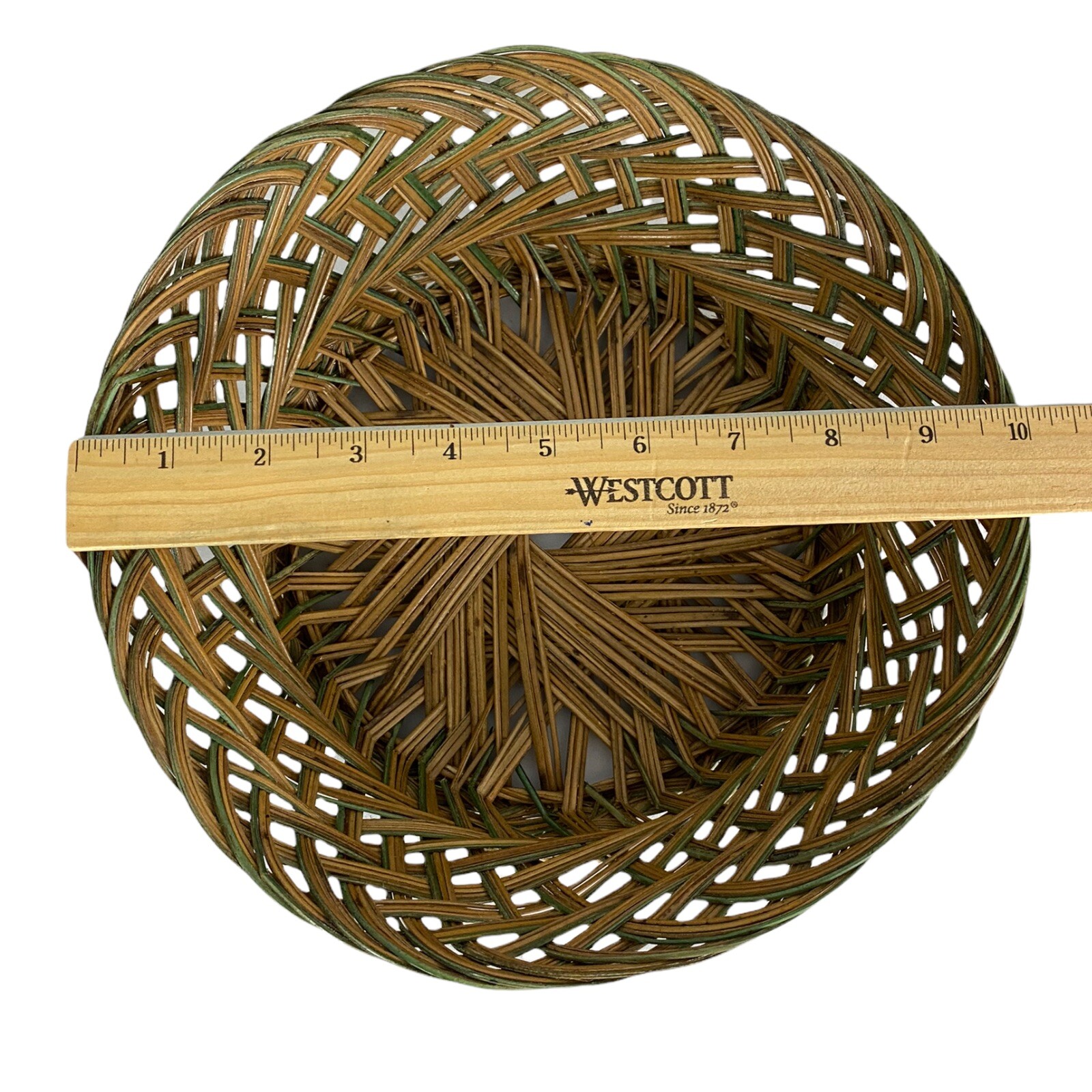Wicker Round Basket Made in the Philippines Brown With Green Weaved Basket 10 in