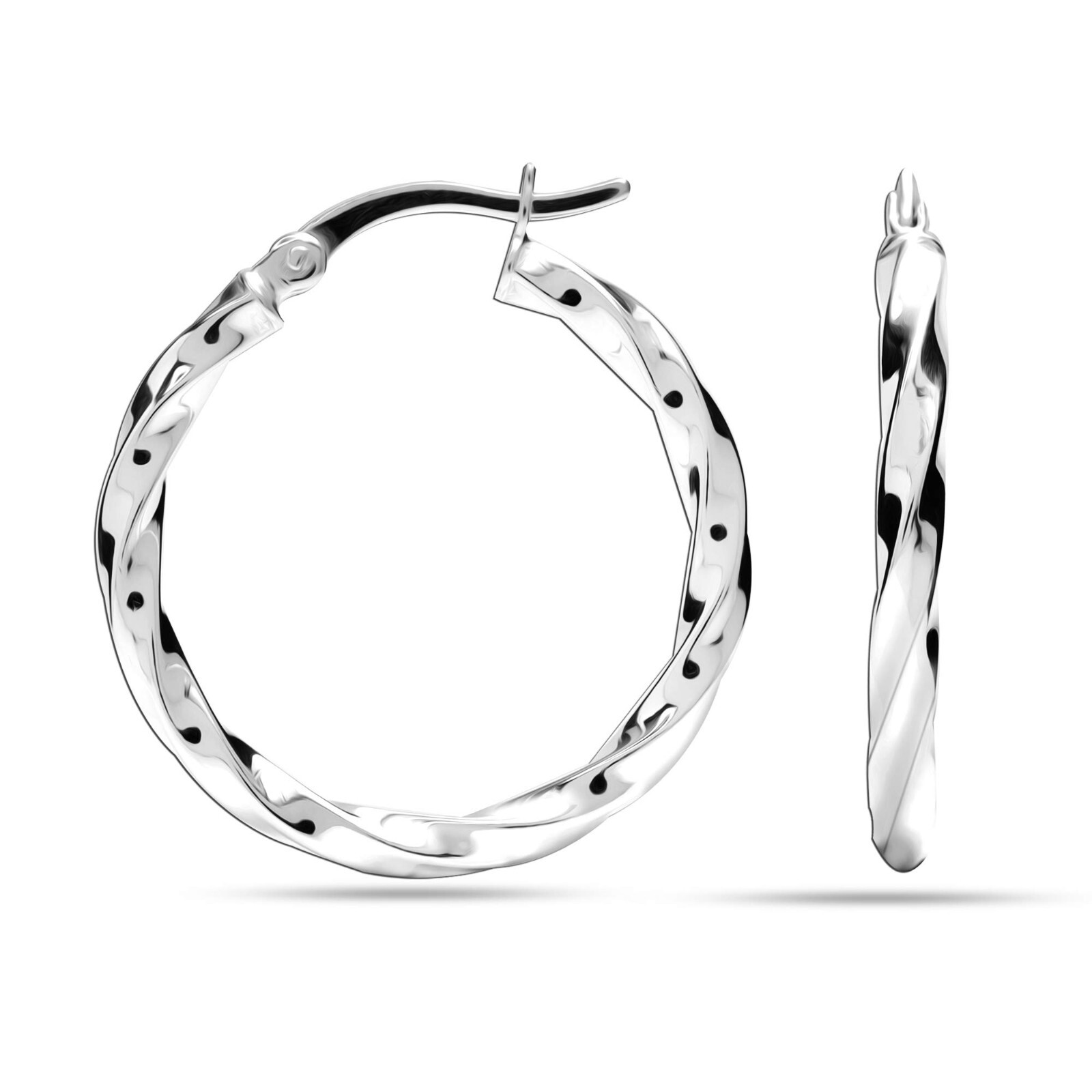 Pure 925 Sterling Silver Hoop Earring High Polished Twisted Round for Women 25MM
