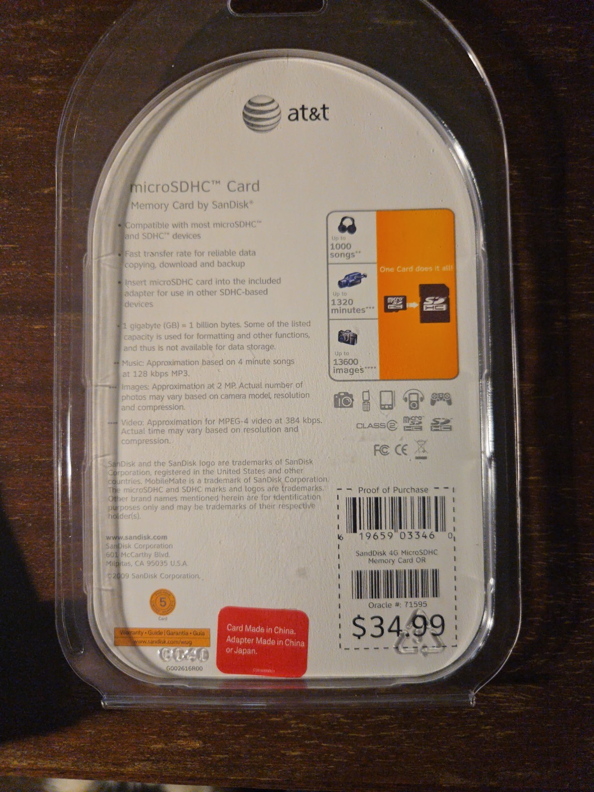 SanDisk 4GB Micro & SDHC Memory Card AT&T - New