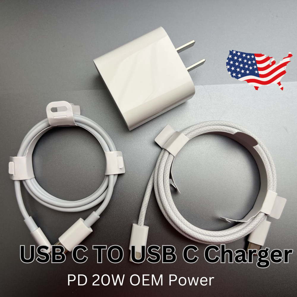 For iPhone 15 16e 17 Air iPad USB-C To Type C PD Fast Charger Cube Cable
