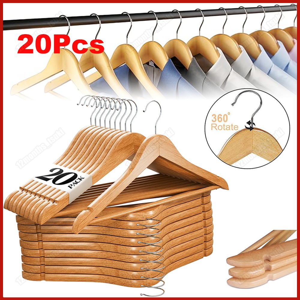 Set of 20 Wooden Hangers Cloth Coat Hanger Suit Hangers Premium Natural Finish