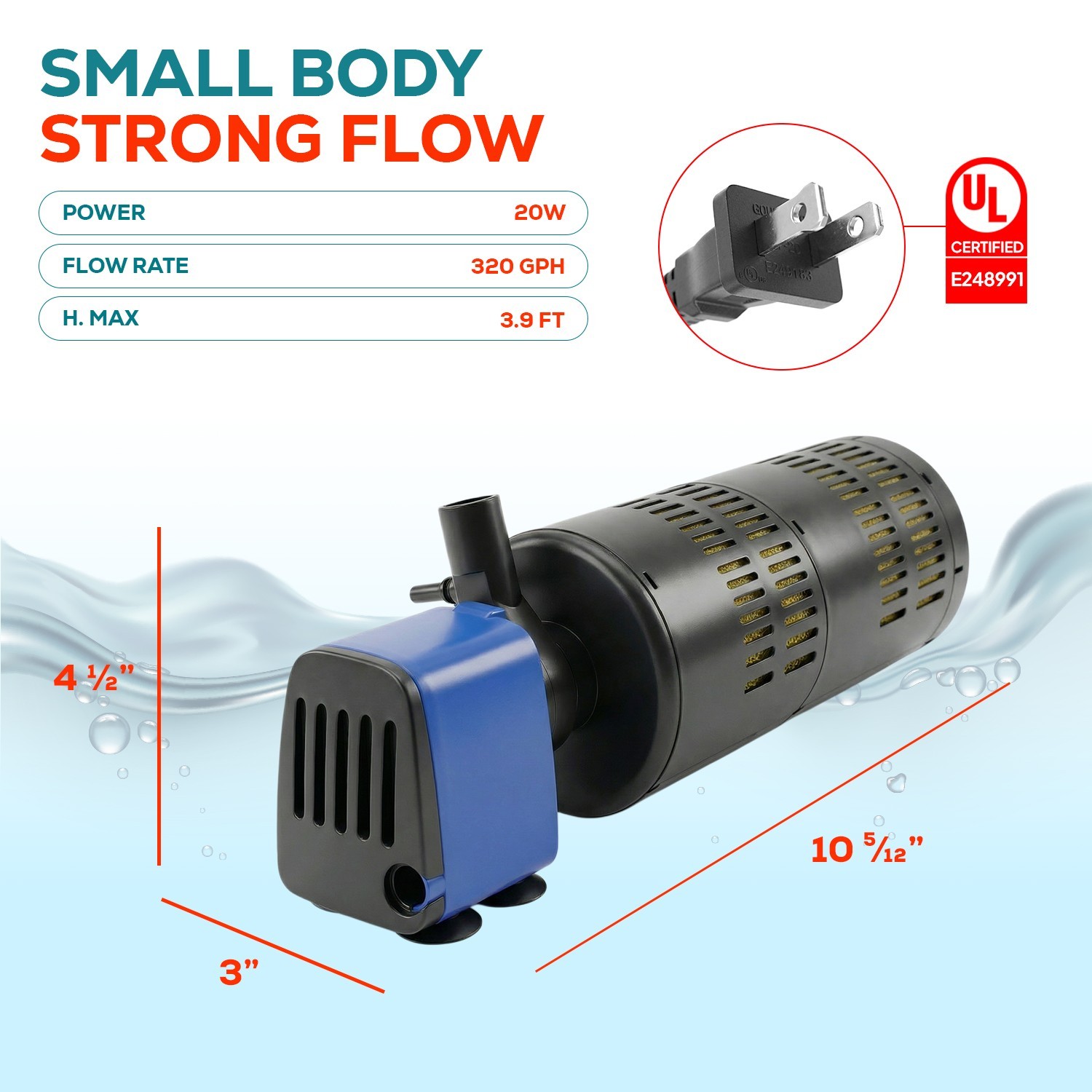 Internal Filter Aquarium Water Pump Oxygen 320GPH Fish Tank 3in1 Submersible 20W