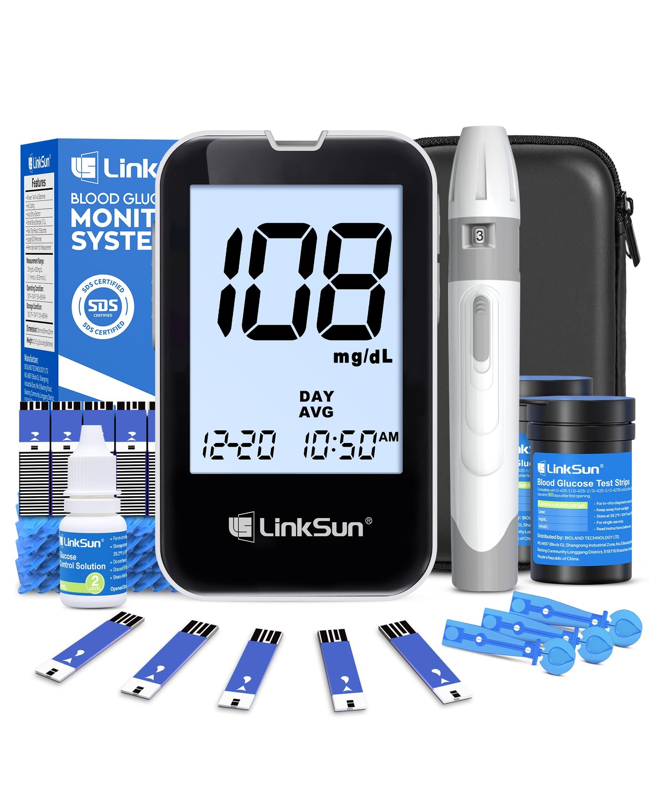 LinkSun G-425-2V Blood Glucose Monitor Kit, 100 Test 100 Count (Pack of 1)