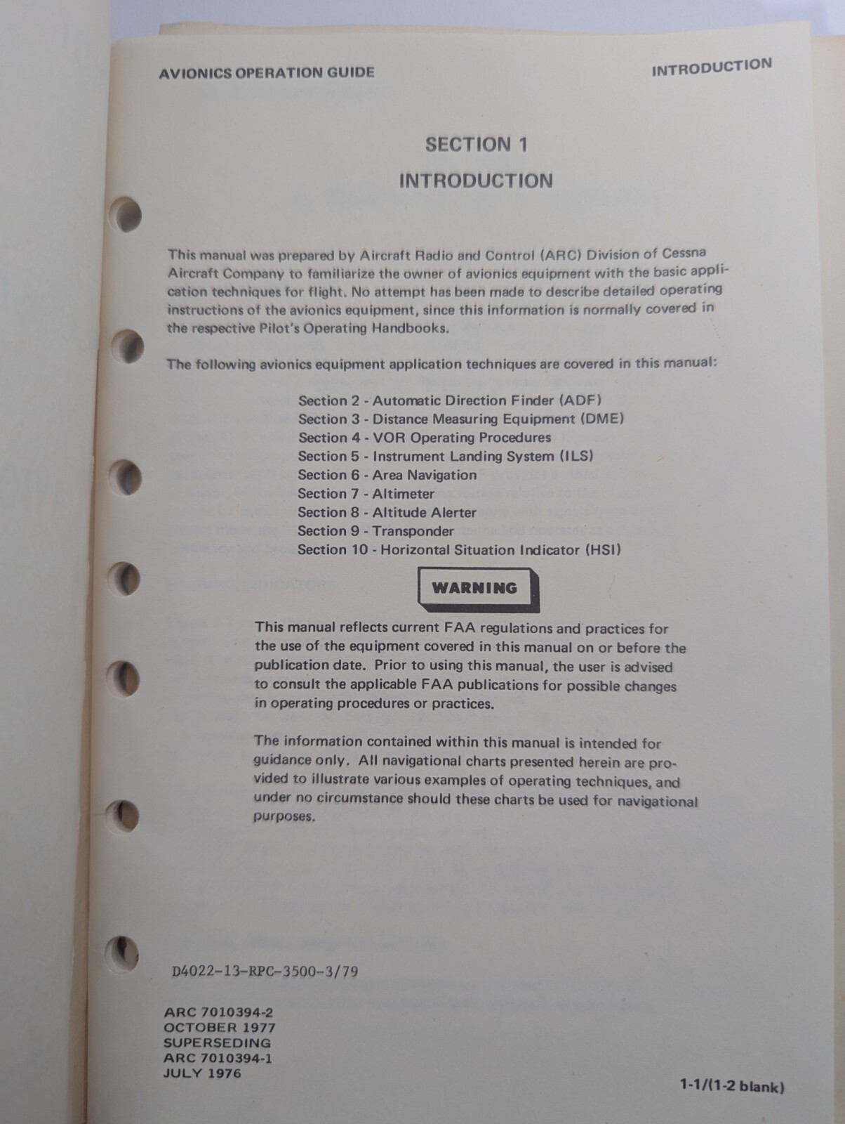 1977 Cessna Avionics Operating Guide Pilots Operating Handbook Supplement
