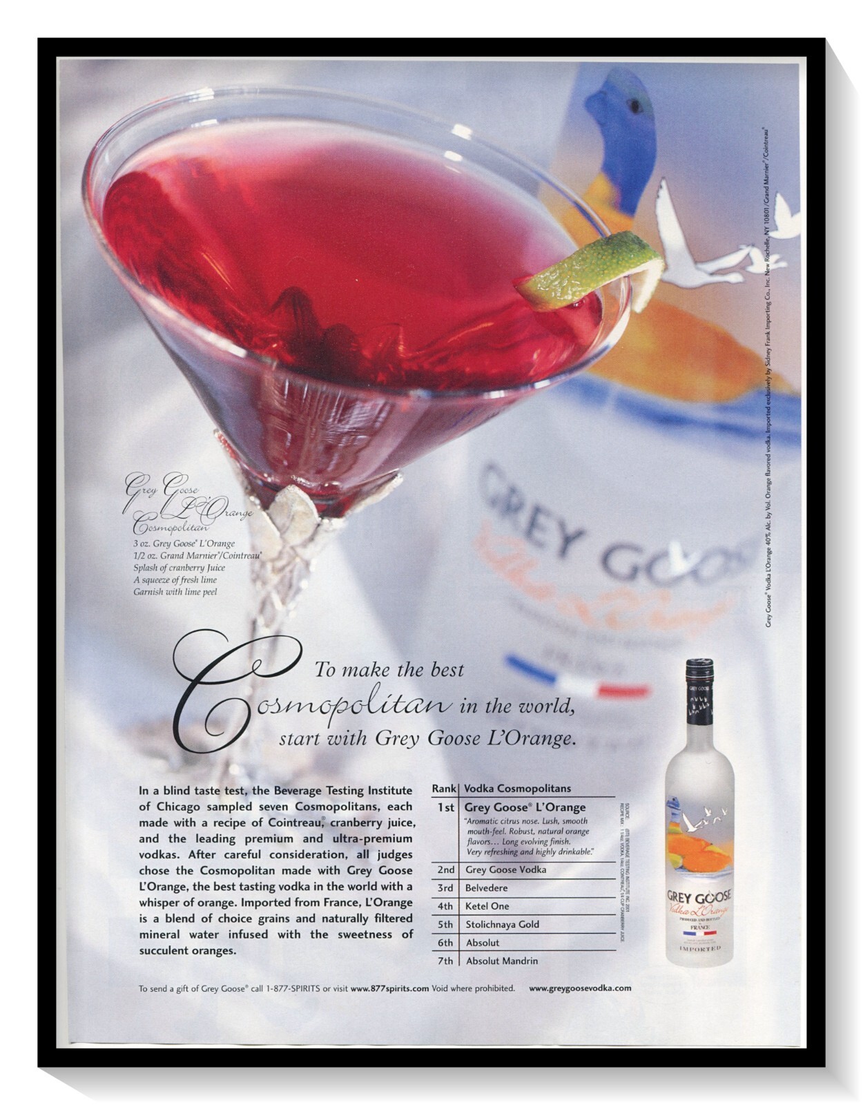 Grey Goose Vodka L'Orange Cosmopolitan Recipe Vintage 2003 Print Magazine Ad