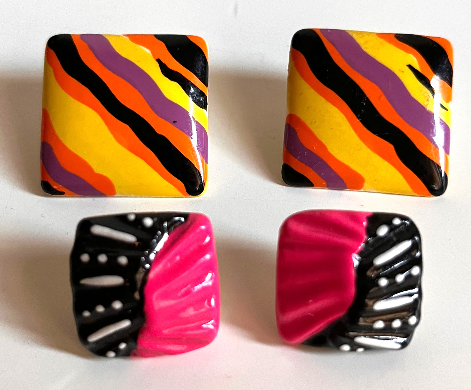Vintage 2 Pairs Day-Glow Retro Pierced Earrings