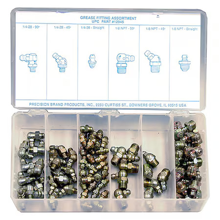 Precision Brand 12945 Grease Fitting Kit, Strght, Stl, Pk90